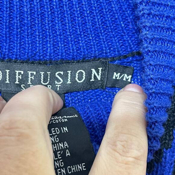 Knit Sweater Women's Medium Blue Church Stained Glass 80s Vintage Art To Wear - Picture 5 of 15